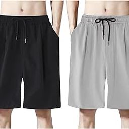 Men's Shorts Gym Boxer Men Plain Color Smooth Cotton Fitness Summer Wear Combo Pack of 2 Loose Quick Drying Running Yoga Training Half Pants-image-33