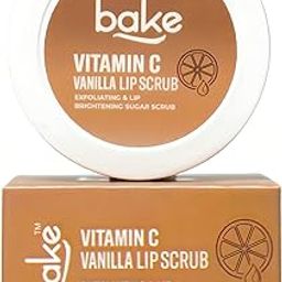 BAKE Vitamin C Vanilla Lip Scrub | Lip Lightening Scrub for Dark Lips Exfoliation | For Hyperpigmented Lips, Dehydrated Lips, Flaky Lips & Chapped Lips | For Men & Women | 25g (Vanilla)-45