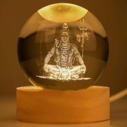 ABUDIT 3D Shiv Crystal Ball Night Lamp, Solar System Light, USB Table Colorful LED Wooden Crystal for Home, Office, Birthday Gift (Transparent Shiv)-16