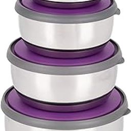 Home-Pro - Stainless Steel Microwave Safe Mixing Bowls Set with Lid | Food Serving and Storage Containers | Airtight Container | Set of 4 (375 ml, 625 ml, 1000 ml & 1375 ml) Purple-image-2