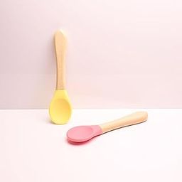 THE LITTLE LOOKERS Silicone Spoon with Bamboo Handle, BPA Free Feeding Spoons for Baby/Kids/Toddlers - Pink & Yellow (Pack of 2)-image-82