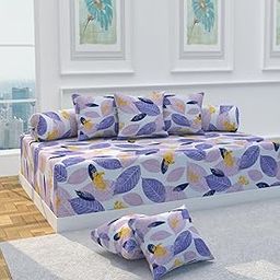 Diwan Set Covers Cotton 8 Pieces Cotton Feel Designer Printed Diwan Set (1 Single Bedsheet, 2 Bolster Covers, 5 Cushion Covers) Purple-image-77