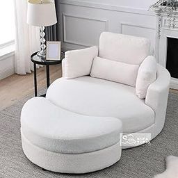 The Sofa Studio - Modern Round Chair with Ottoman, Storage Crescent Moon Design Swivel Big Oversized Sofa for Living Room, Bedroom, Hallways (Beige Bouncle, Non Revolving)-image-95