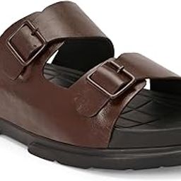 Men's Sandals – Original Leather Stylish & Trendy Lightweight Double Buckle Slip-On Adjustable Slides, Comfortable Casual Sandals/Slippers for Men (S33)-image-94
