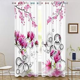 3D Pink Flower Digital Printed Polyester Fabric Curtain for Kides Room,Bed Room Living Room Color Pink Window/Door/Long Door (D.N.A 1581) 4 x 5 Feet Pack of 1-image-2