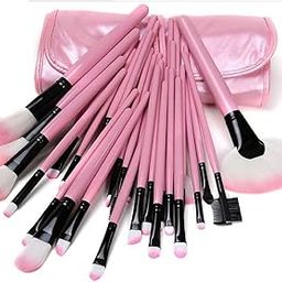 MACPLUS Soft Bristle Makeup Brush Set with Storage Pouch- Pink, 24 Pieces-56