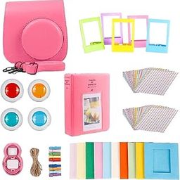 SECRET DESIRE for Compatible with Fujfilm Instax Mini 9 Camera Pu Case Filter+Close Up Lens Gift Set Flamingo Pink-0