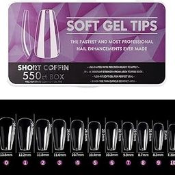 Bolt Bee Nail Tips,soft Gel Full Cover Nails, Clear Acrylic Nail Tips Artificial False Nails with Box Fake Nail Extension for Nail Salons DIY Nail Art (Short Nail Tips Coffin, 500 pcs)-16