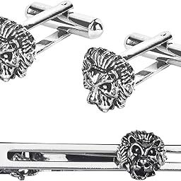 Shining Jewel Designer Stylish 3 pcs Accessories Formal Elegant Lion Silver Rhodium Plated Cufflinks + Tiepin Set for Men (SJ_7133)-image-40