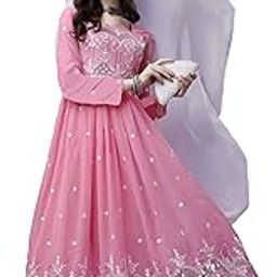 Kedar Fab Women Embroidery Georgette Anarkali with Dupatta Set (Pink)-image-21