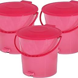 Kuber Industries 3 Pieces Ultra Plastic Garbage Waste Dustbin for Home, Office with Handle, 5 Liters (Pink)-KUBMART3019-21