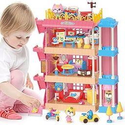 deAO Dollhouse with 85 Pieces Dollhouse Accessories, Dream House for Girls, Dollhouse Furniture Sets, Princess Castle Playset and Doll for Children from 3 Years-image-28
