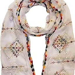 Plastic Mirror Work Multi Colored Embroidered Chiffon Dupatta for Womens & Girls-image-21