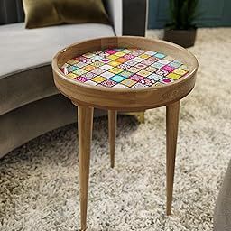 Blink & Buy Wooden Table with 3 Legs | Bedside Table Epoxy Resin Tray Stool | Sofa Side Table | Coffee Table | End Table | Mango Wood Natural Finish Resin Art Table 14x21 Inches for Living Room-image-36