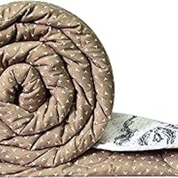 Divine Casa 120 GSM Microfiber Kalamkari Print Reversible Single Bed Comforter | Soft Light Weight Quilt Blanket for Summer - (140 x 230, Bison Beige)| TC - 120-9