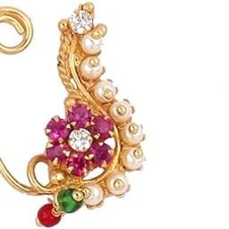 Plus authentic Maharashtrian alloy pearl shimmering pink stone studded flower shape Nath for the women and girls.-image-24