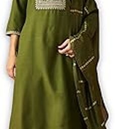Cotton Blend Embroidered Kurta with Pants and Dupatta Set | Ethnic Set | Suit Set | Kurta Set | Wedding Suit Set for Women-21