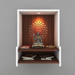 Anikaa Godly LED Light OM Puja Wall Temple Stylish Mandir Modern Temple Stand for Office & Home Decoration - White/Walnut (D.I.Y - Do-It-Yourself)-image-34