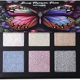 UCANBE Beauty Highlighter Makeup Palette - 6 Colors Shimmery Powder Makeup Palette Pearl White Blonde Blue Purple Silver Face Illuminator Palette-image-33