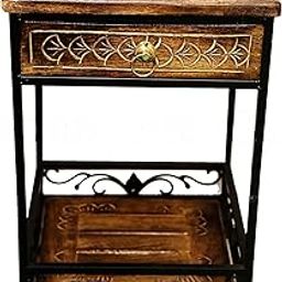 Habiba Arts Store Wood and Iron Stool With Drawer for Living Room and Bedroom - Bar Stool/Coffee Table/End Table/Corner Table 12 Inch-29