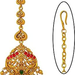 Traditional Gold-Plated Maang Tikka with Lakshmi Design | Bridal & Festive Hair Accessory 16190-image-62
