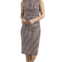 Women's Comfortable Round Neck Sleeveless Striped Midi Bodycon Dress with Zipper-picture-23