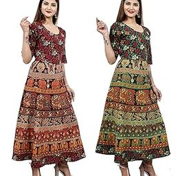 Casual Combo Long Cotton Maxi Dress for Women (Free Size Up to XXL) Multicolour-image-70