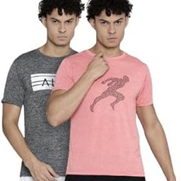 Men's Dry Fit T-Shirt Combo Pack of 2 | Blue & Peach | Round Neck, Half Sleeves, Regular Fit | Lightweight Workout, Gym & Sportswear for Unisex-11