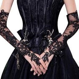 Bridal Lace Gloves, Floral Embroidered, Elbow Length, Available in Black, White, Red-image-81