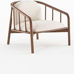 Goldview Furniture Modern Wooden Accent Chair – Barrel Back Design with Walnut Frame and Cream Upholstered Cushions – Stylish Lounge Chair for Living Room or Bedroom-image-11