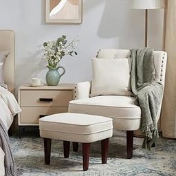 Home Furnish Drownie Wingchair Single Seater Fabric Chair with Ottoman Foot Stool for Living Room I Arm Chair Wingback Chair I Cushioned Lounge Chair Sofa Single Seater (Off White)-image-33