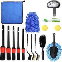 17pcs Car Wash Cleaning Kit with Wash Glove Sponge Cloths, Tyre Brush Tool Set, Interior and Exterior Care Kit for Car, Motorcycle, Bike, Wheels, Engine, Emblems, Air Vent-68