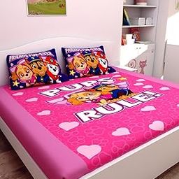 Athom Living Paw Patrol Digital Printed Cotton Kids Double Bedsheet 270x270 cm with Set of 2 Pillow coveres-image-1