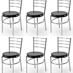 GOYALSON Dining Ergonomic Dining Home Chair Hotel Restaurant Chair with Steel Chrome Polish and leatherite seat (Modern Black, 6)-image-65
