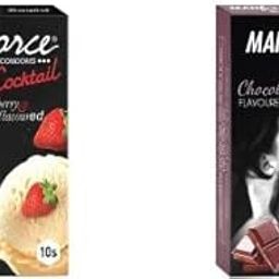 MANFORCE Cocktail Condoms with Dotted-Rings Strawberry & Vanilla Flavoured- 10 Pieces & Chocolate flavor condom - 10 Pieces Condom (Set of 2 20 Sheets)-12