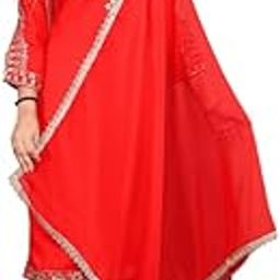 Women's Embroidered Rayon Kurta Trouser Dupatta Set | 3/4 Sleeve Straight Kurti with V Neck & Side Pocket Pant | Chiffon Dupatta with Lace | Size S to 2XL-image-25