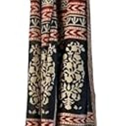 Natural Mulberry Silk Muffler | Traditional Unisex Stole | Lightweight Soft Wrap (Red with Black)-image-90