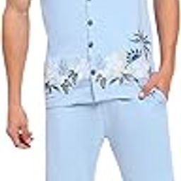 Viscose Blend Embroidered Collar Neck Co-ord Set for Men (ND2515)-image-33