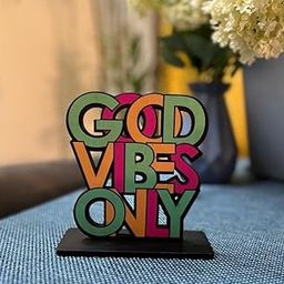 My Creative Hut Wooden Quotes Table Decor For Office Table Showpiece, Home Decoration, Living Room, Modern Gifting Item (Good Vibes Only, Fantasy, 8 Cm, 8 Cm)-picture-19