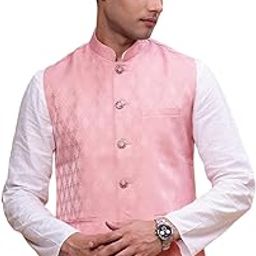 Men's Woven Design Peach Slim Fit Nehru Jacket-AC-1156_Peach-image-35