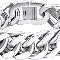 Stainless Steel/Gold/Black Plated Link Chain Bracelet for Men 8/12/17mm Width, 7.4/8.2/9 Inch Length Classic Jewelry(Gift Wrapped)-image-60