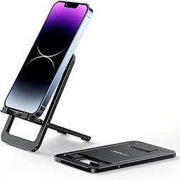 JSAUX Universal Mobile Stand for Desk, Foldable Aluminum Adjustable Phone Mobile Stand for Office Desk Smart Gadgets, Desk Portable Travel Holder, Compatible for iPhone 16/15/14, Galaxy S25/S24, Black-2