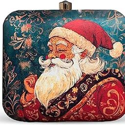 Black Based Christmas Theme Printed Clutch Bag for Women with Detachable Strap | Christmas Gift-image-99