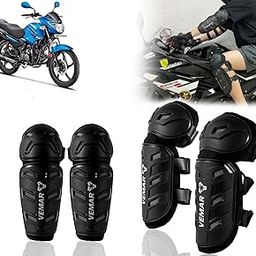 Auto Pearl Motorcycle Knee Shin Guards Elbow Pads, 4 in 1 Monstor Style Knee Shin Safe Protection Armor for Moto Cycling Racing compatible with Glamour Programmed FI (Black, 4Pcs)-2