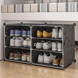 AYSIS Portable Shoe Rack for Home Plastic Shelves Household - DIY Multipurpose Shoe Rack Organizer, 2 Door Shoe Storage-Shelf Entryway for Heels/Slippers/Boots (Black, 6-Shelf-2-Door)-image-66