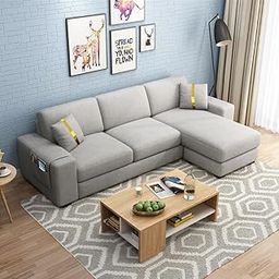 FURNY Arvona 4 Seater Fabric Sectional RHS L Shape Sofa Set for Living Room (Light Grey Color)-image-67