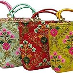 Vintage Floral Embroidery Potli Bags For Return Gifts For Women Bulk Menhadi, Haldi, Sangeet, Engagement, Pooja, Wedding Favor Bags-32