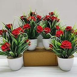ADIRSA Artificial Flower| Faux Flower Plant for Home Office Decor | Tabletop and Desk Decoration | Artificial Flower for Balcony Decor [Red, Set of 4 ]-image-67
