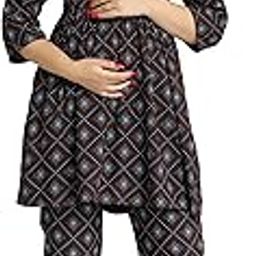 JASPERINE Women's Viscose Rayon Printed Maternity Set & Feeding Night Suit Set of Top & Pyjama Nursing Night Dress-12