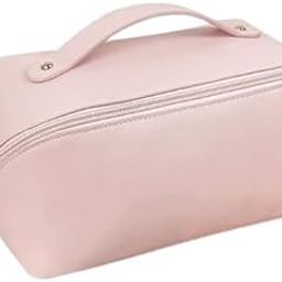 12cms Large Capacity Cosmetic Travel Bag, Women's Makeup Travel Bag Portable Leather Cosmetics Bag, Makeup Storage Bags with Handle and Divider (Pink)-image-75